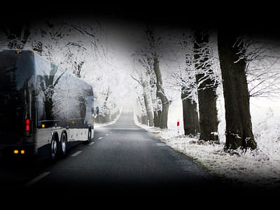 snow, black bus, HT45